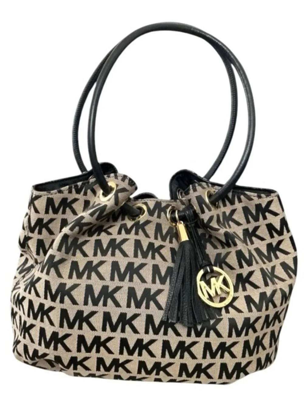 Michael Kors East/West Black Signature Canvas Ring Tote Handbag‎